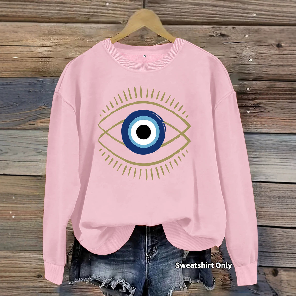 Devil's Eye print loose fleece hoodie