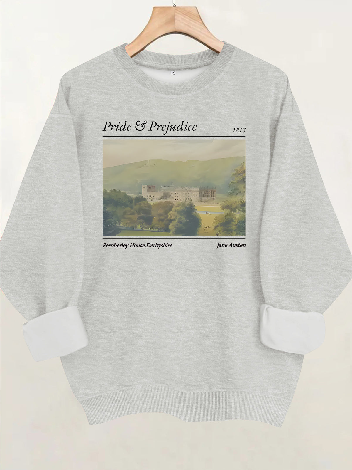 Pride and Prejudice Printed Round Neck Velvet Hoodie