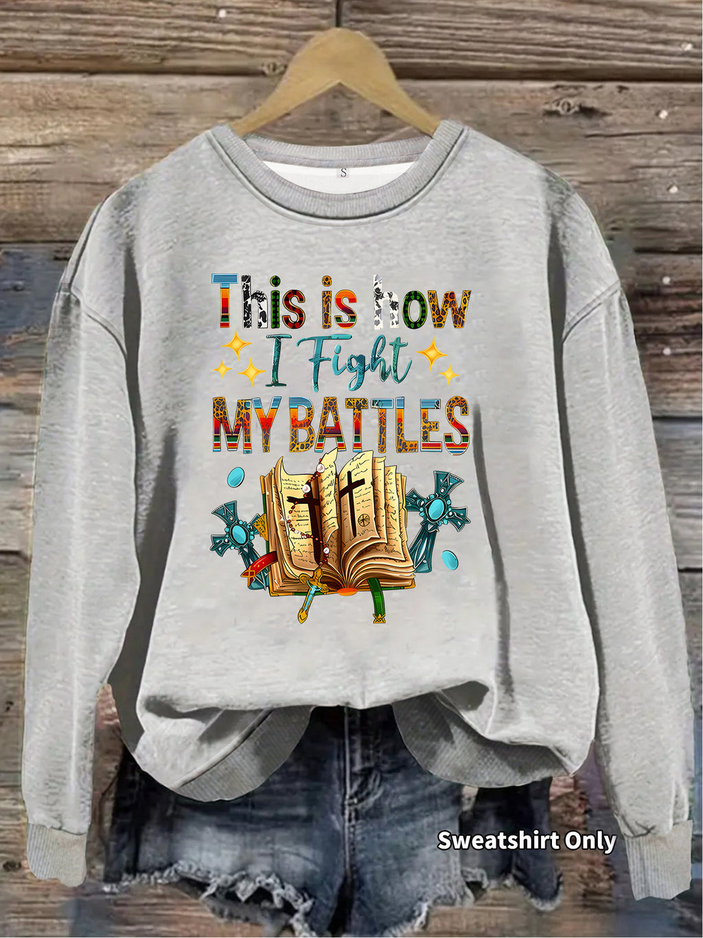 Letter pattern printed round neck fleece hoodie