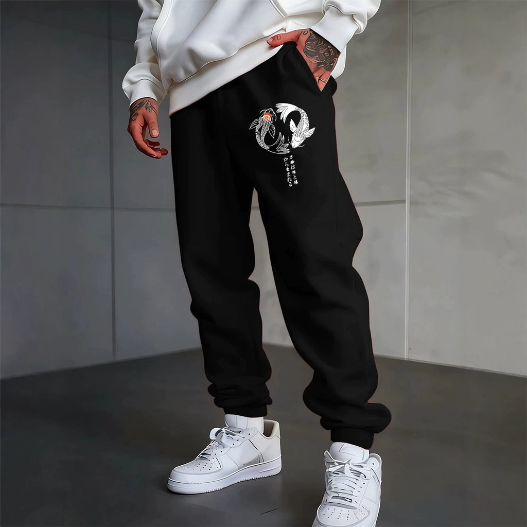 Gothic Twin Fish Print Unisex Casual Sport Sweatpants