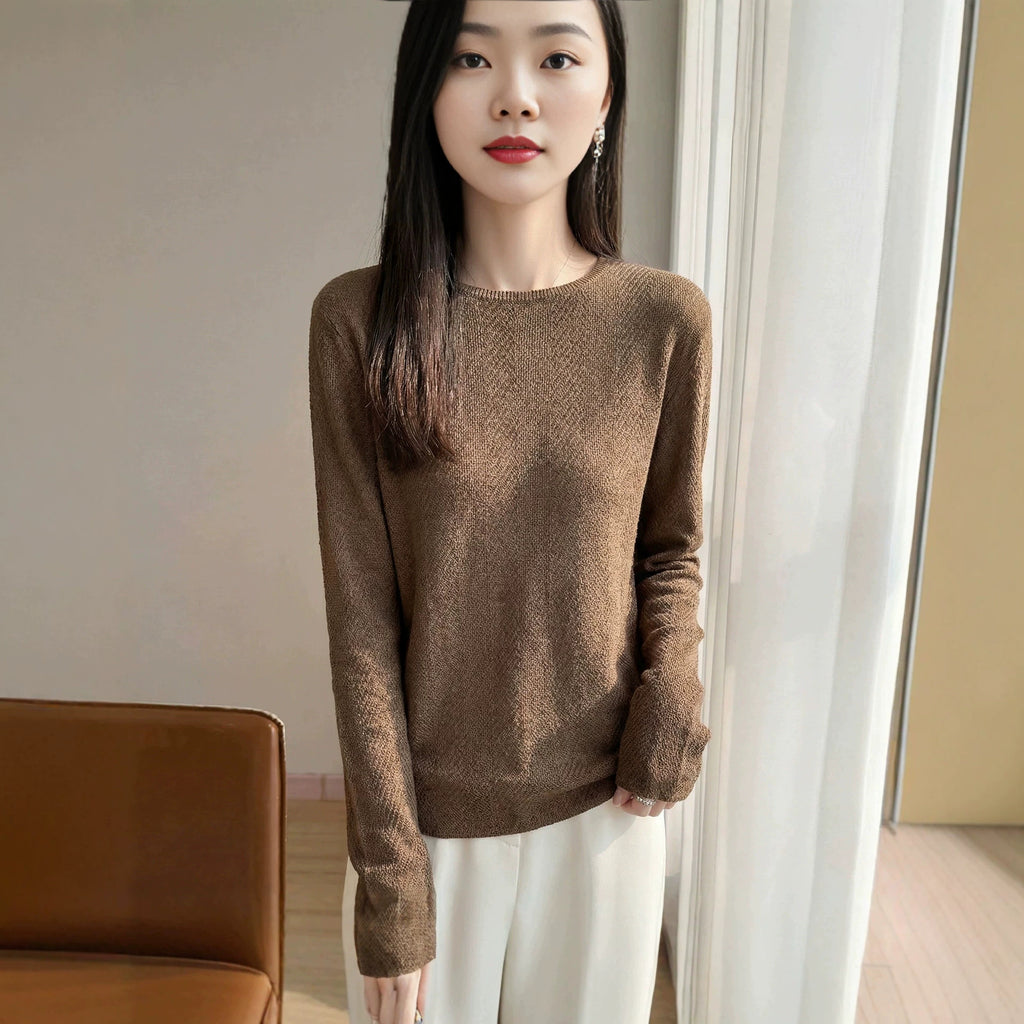 Women's Casual Blend Knit Long Sleeve Round Neck Top