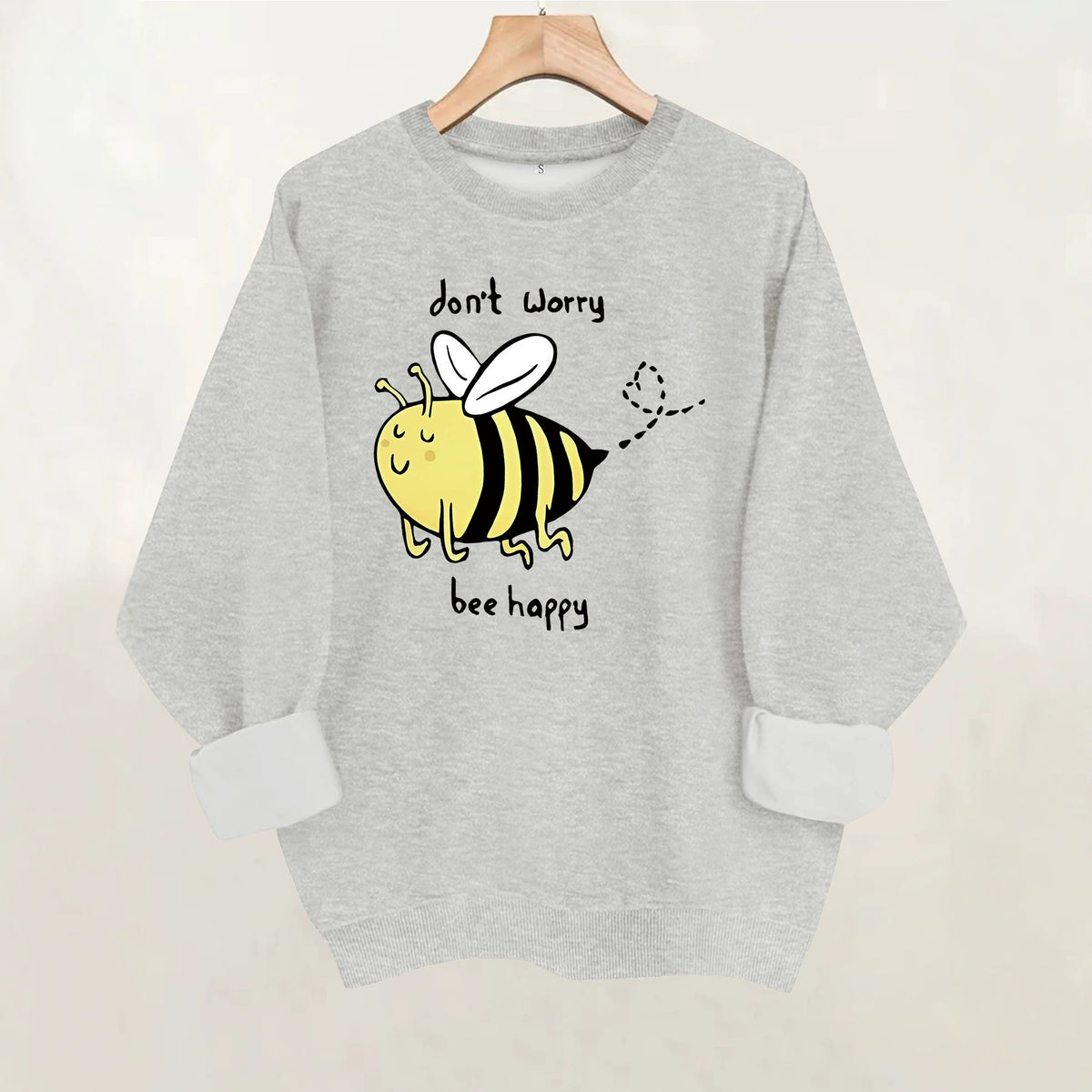 Bee pattern printed round neck fleece hoodie