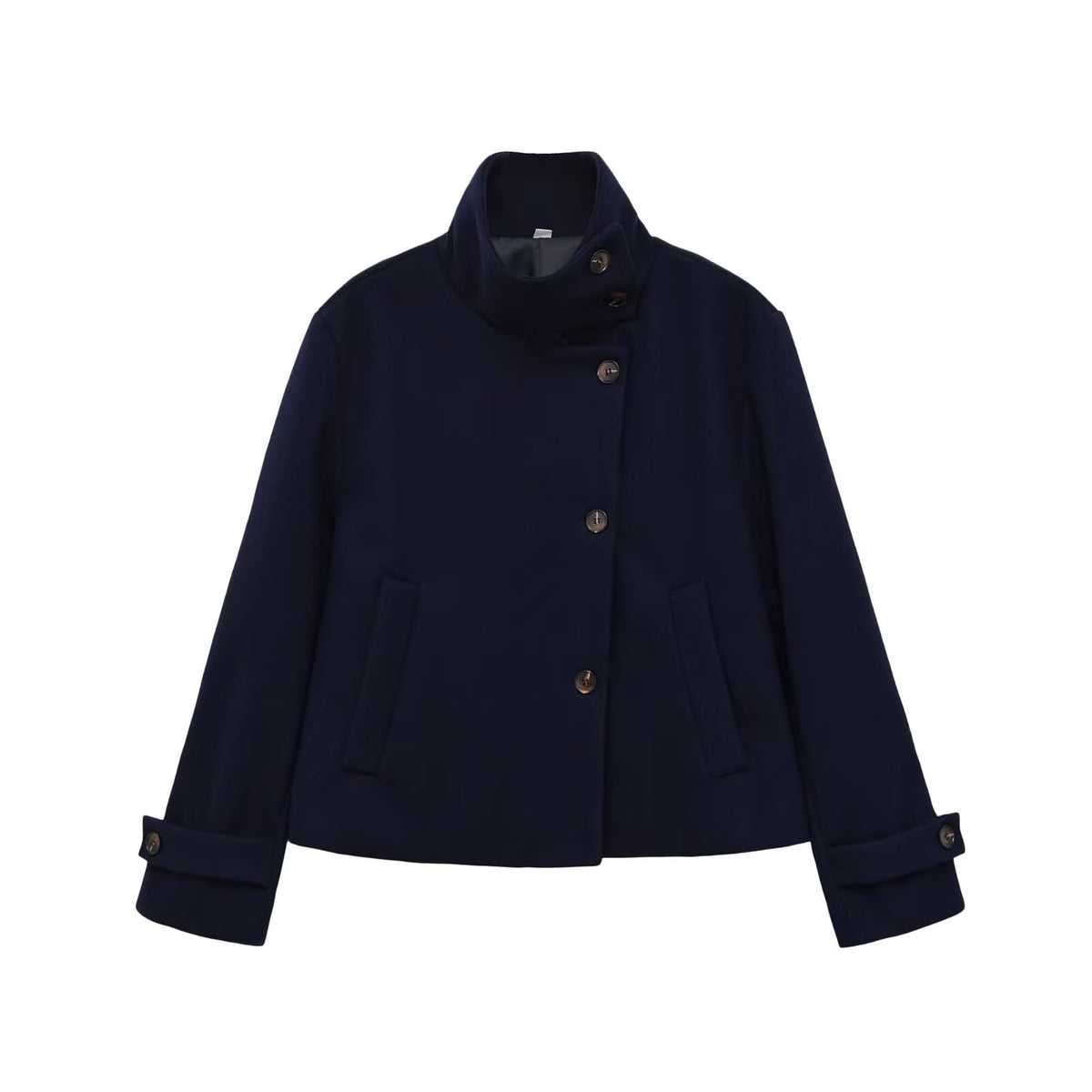 Versatile solid color long sleeved stand up collar jacket