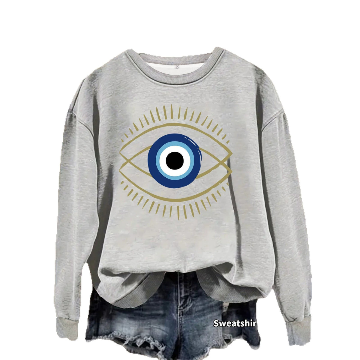 Devil's Eye print loose fleece hoodie
