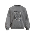 Creative Portrait Print Long Sleeve Crew Neck Washed Vintage Men's Pullover Sweatshirt