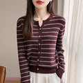 Women's Long Sleeve V-Neck Knit Cardigan Color Block Stripe Polka Dot Loose Fit Sweater Top