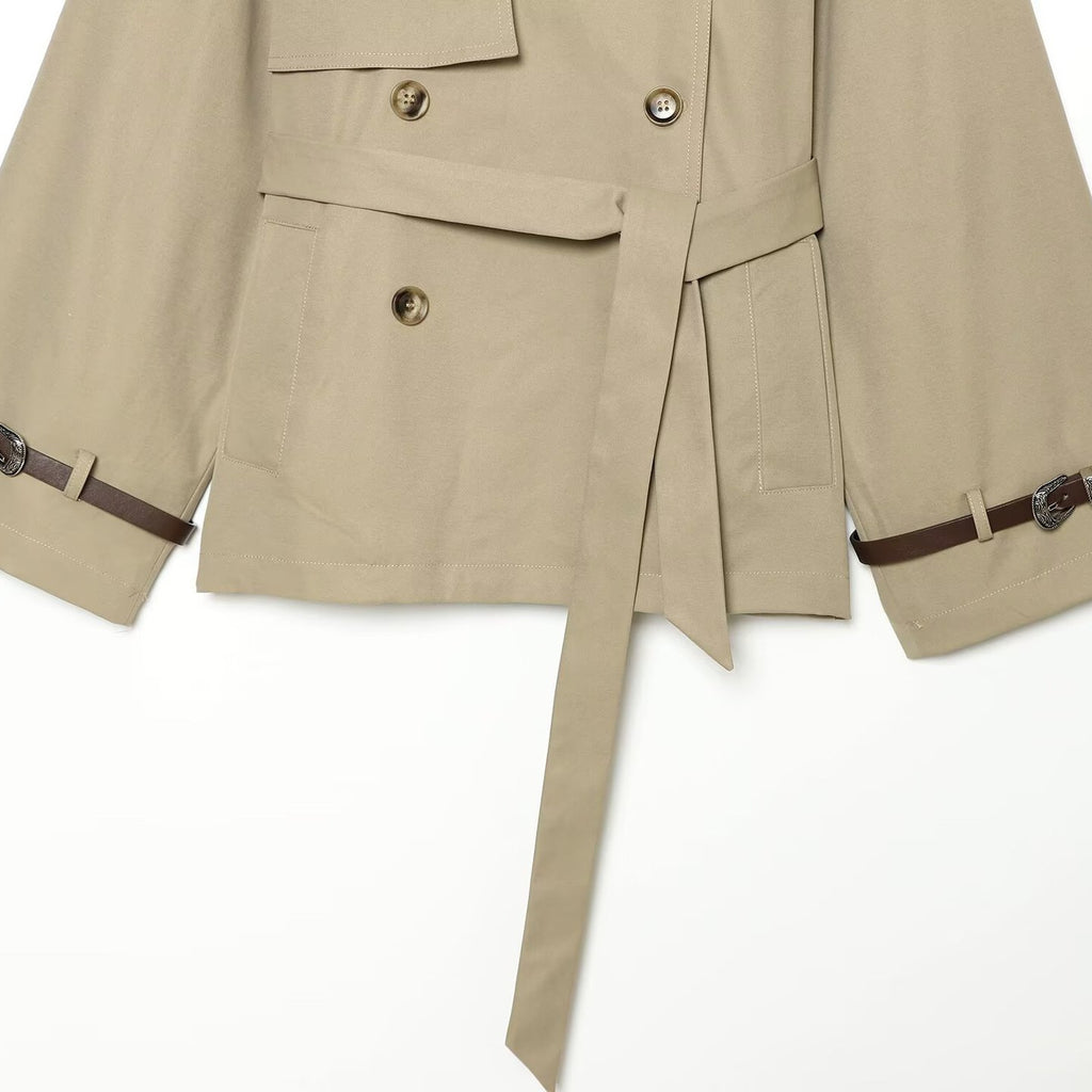 Flip collar double breasted waistband windbreaker jacket