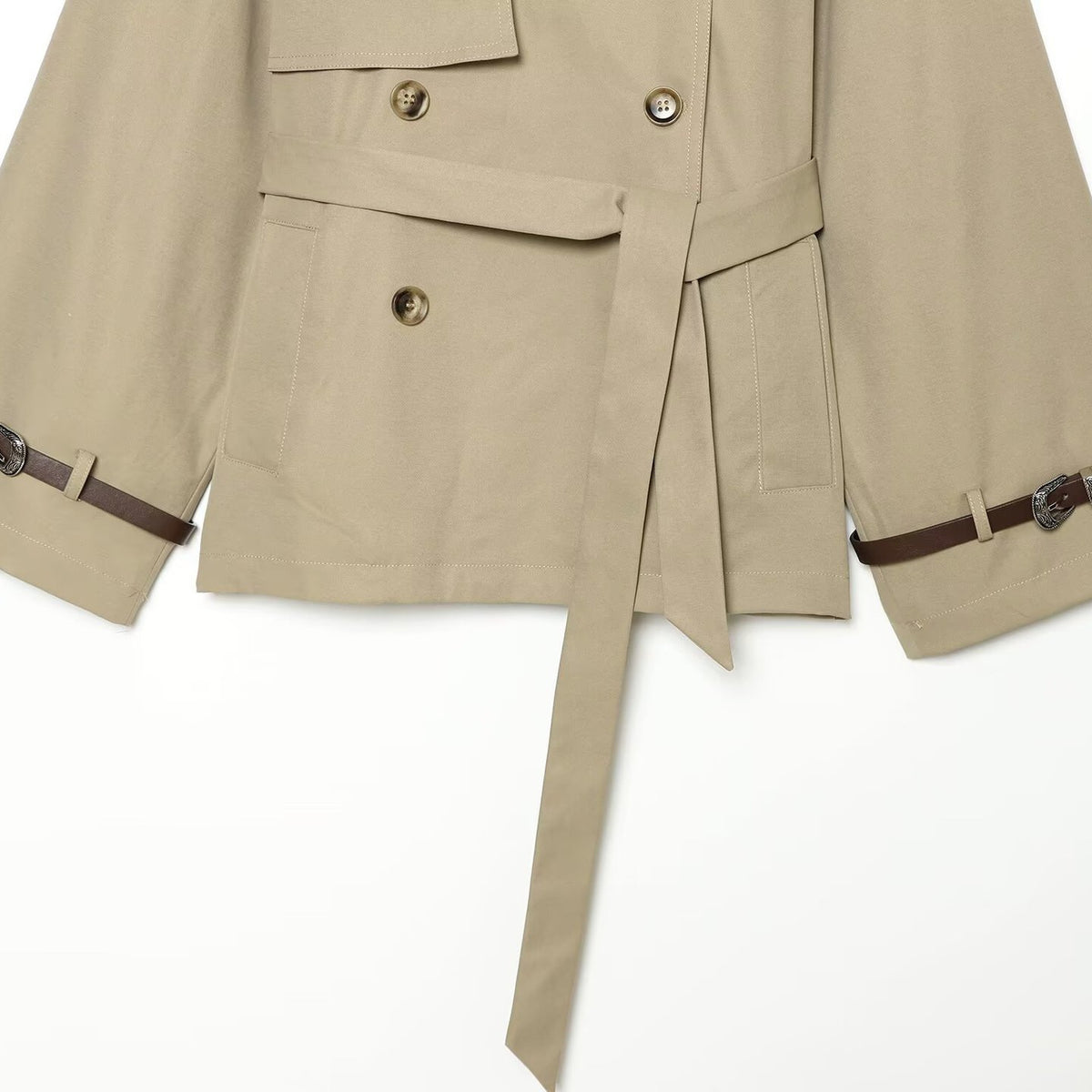Flip collar double breasted waistband windbreaker jacket