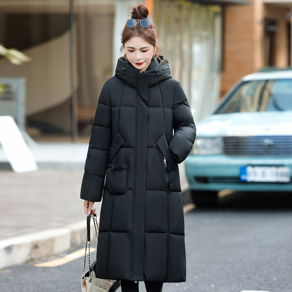 Women's Thickened Cotton-Padded Jacket Slim Fit Knee-Length Winter Coat
