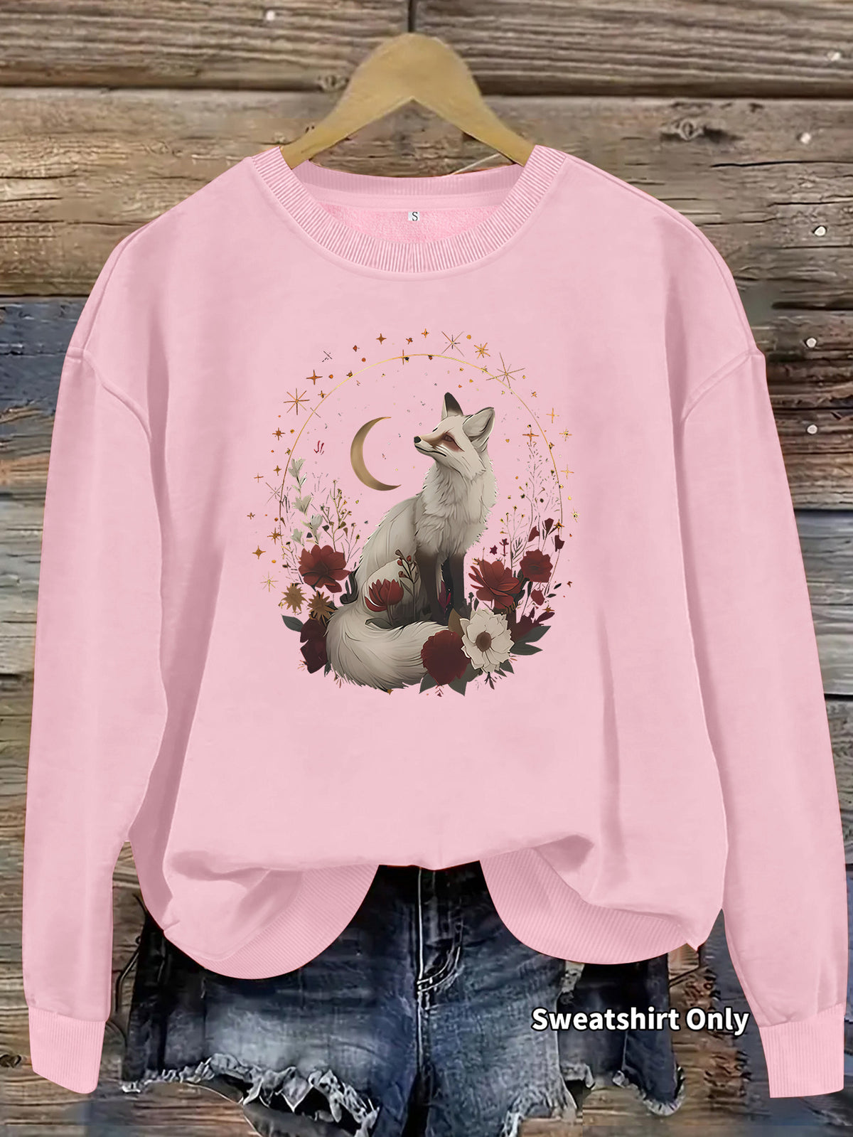 White fox print base long sleeved fleece sweatshirt