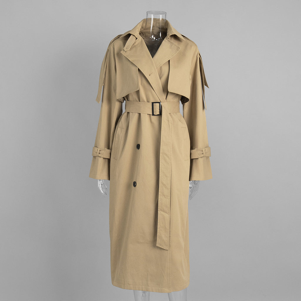 Cotton Belted Long Vintage Loose Trench Coat