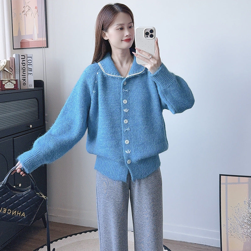 Collar lace edged sweater