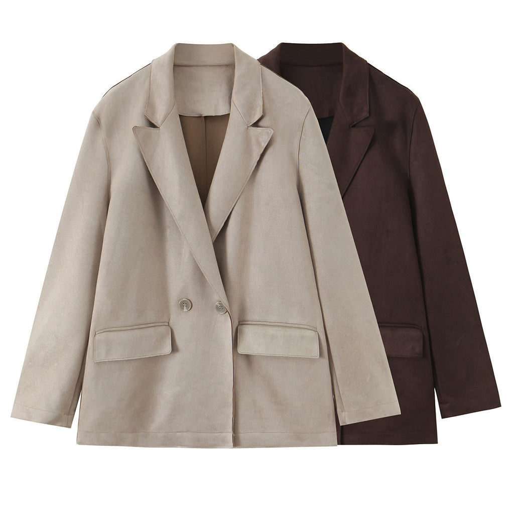Long sleeved suede effect suit jacket for women