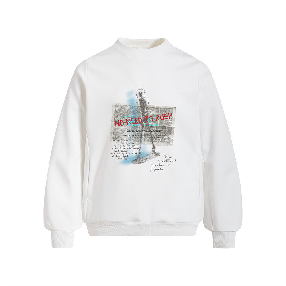 Vintage Blurred Silhouette Print Loose Crewneck Sweatshirt Men