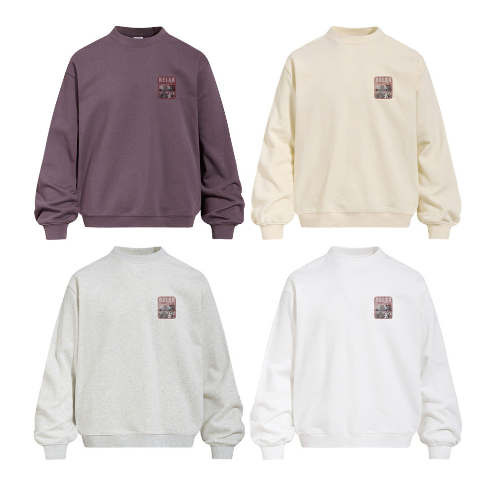 Men's  Rap Guitar Portrait Print Crewneck Sweatshirt, Loose Fit Heavyweight Casual Pullover
