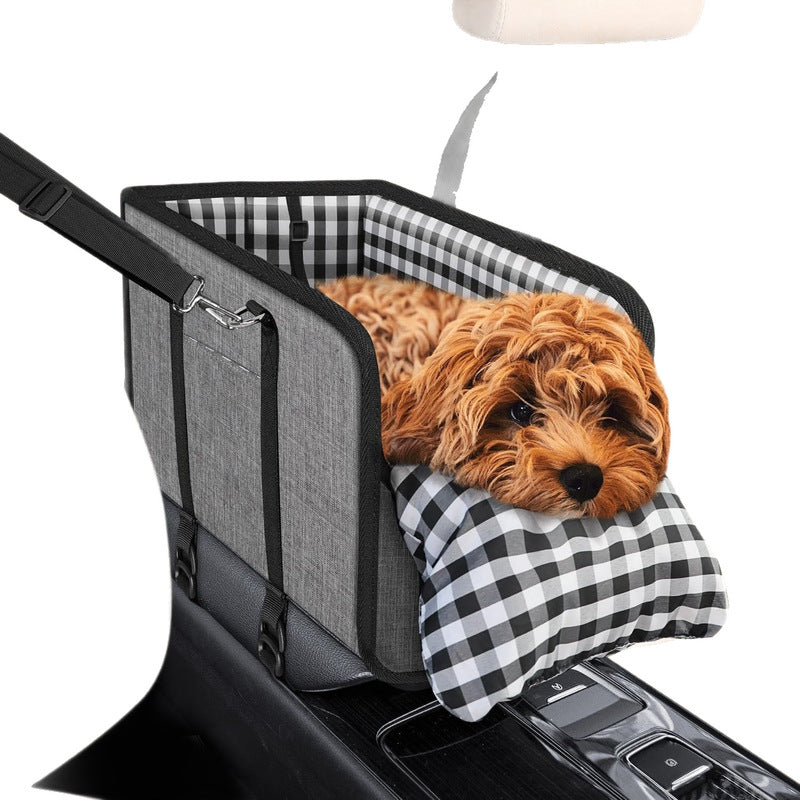 Car Mounted Pet Car Seat – Portable Small Dog Grid Seat with Soft Cushion & Seat Belt, Dog Car Accessories