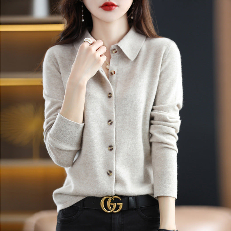 Oversized Knit Polo Collar Long Sleeve Pullover Sweater