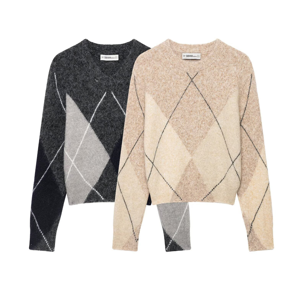 Diamond Quilted Pattern Pullover Short Sweater for Women