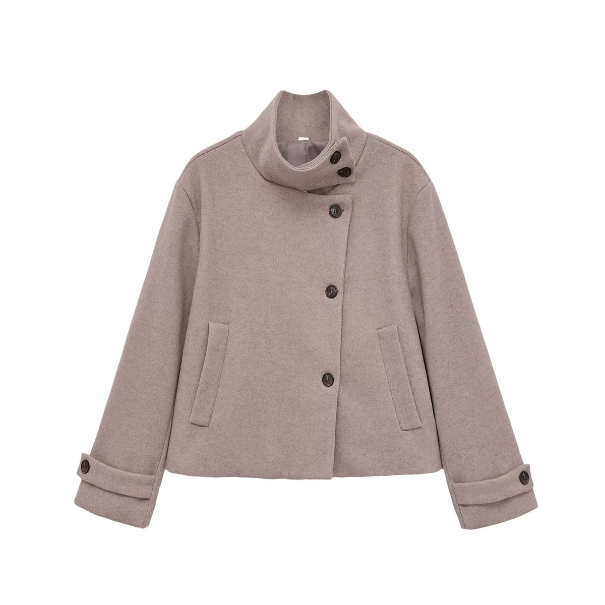 Versatile solid color long sleeved stand up collar jacket