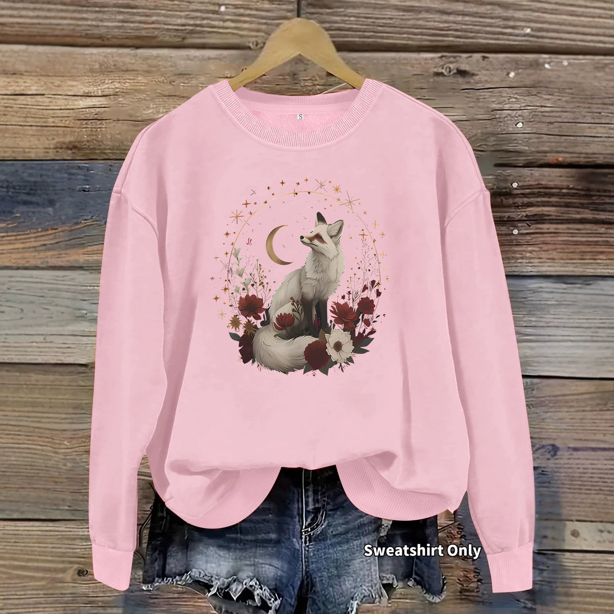 White fox print base long sleeved fleece sweatshirt