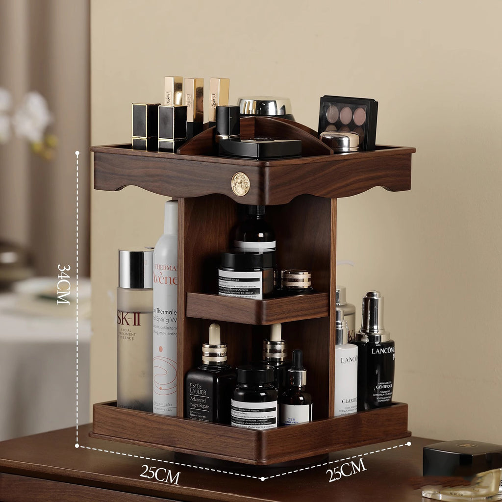 Cosmetics desktop storage cabinet with rotating solid wood