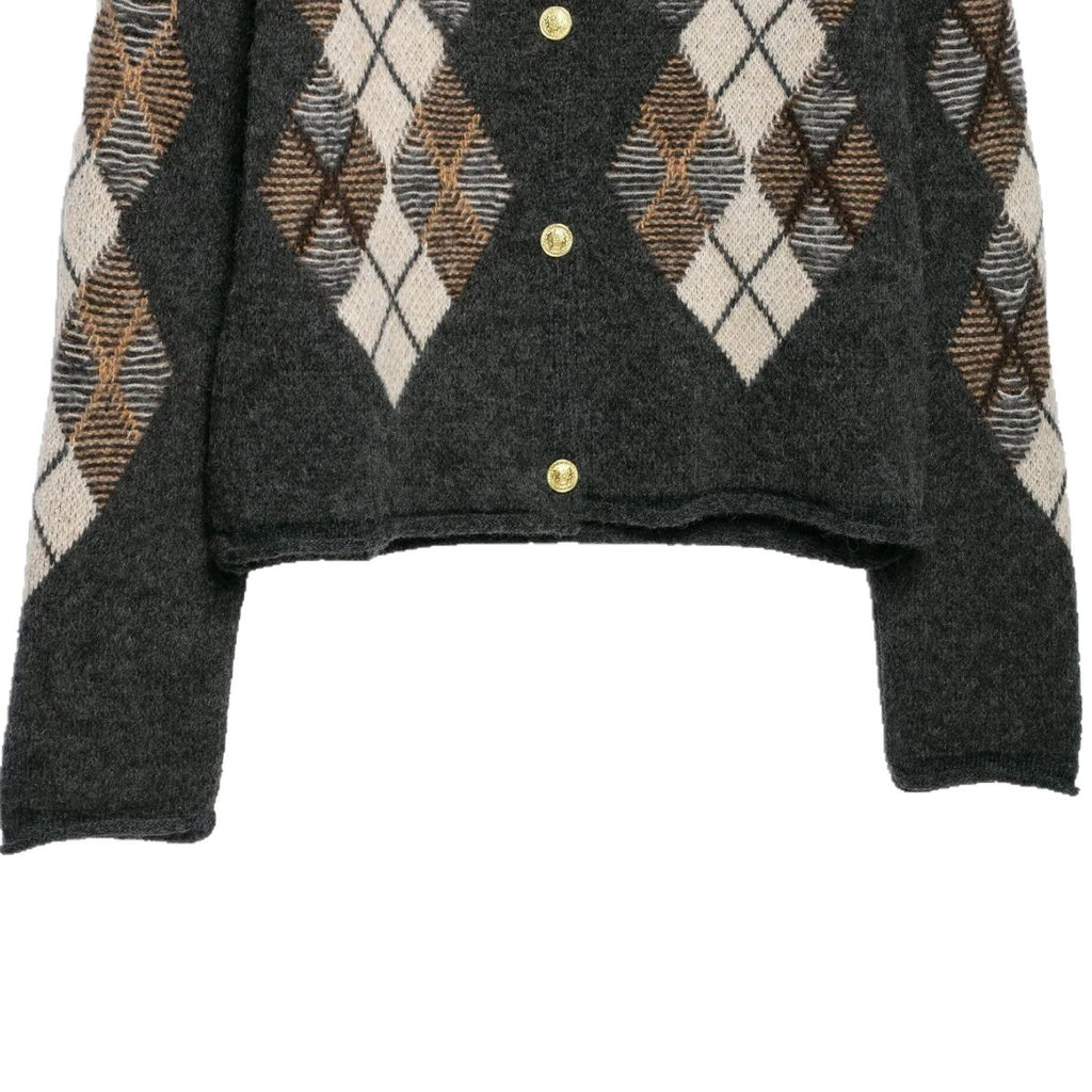 Quilted Knit Cardigan Crew Neck Sweater Top