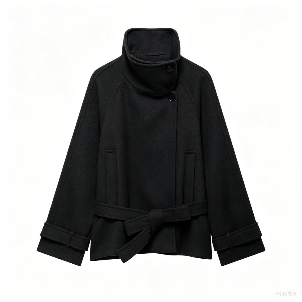 Women's minimalist stand up collar coat