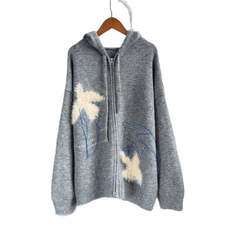 Hooded Jacquard Embroidered Sweater