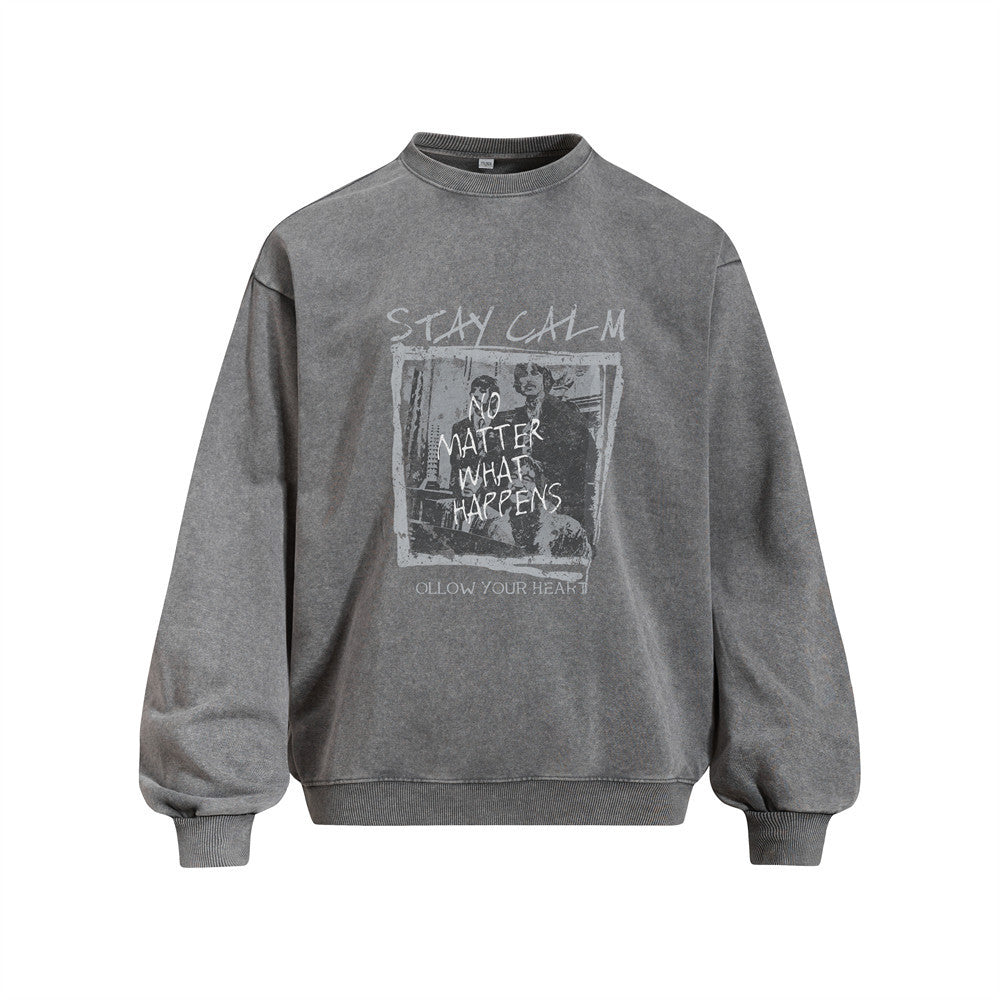 Men's Vintage Streetwear Oversized Crewneck Sweatshirt with Character Graphic Print
