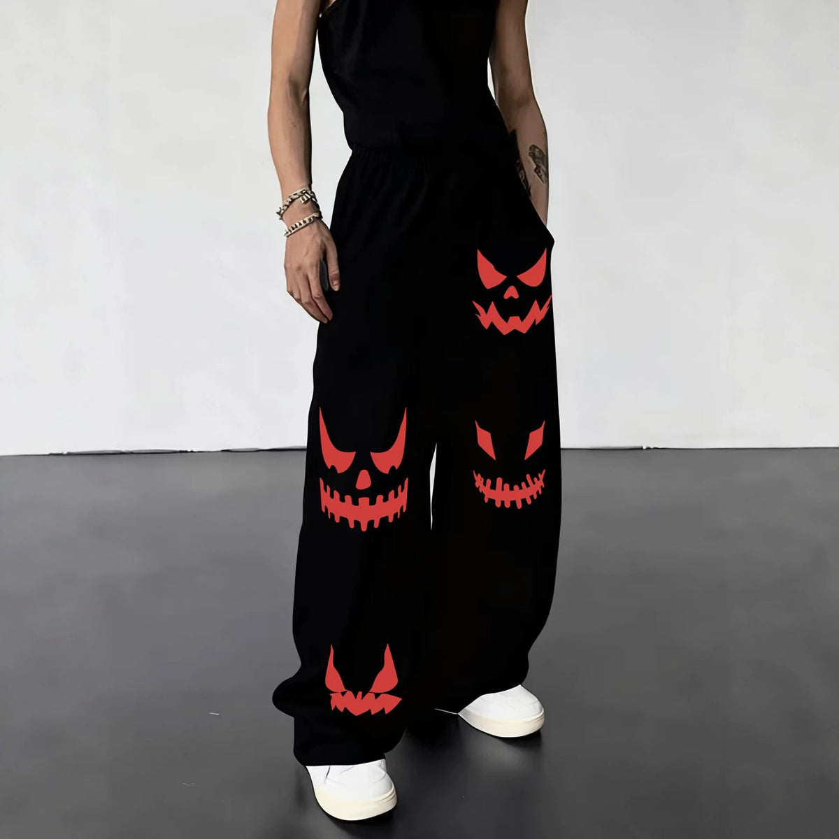 Dark Gothic Letter Print Loose Wide-leg Drawstring Unisex Sweatpants