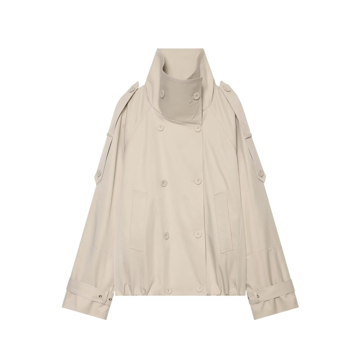 Simple casual long sleeved double breasted short windbreaker jacket