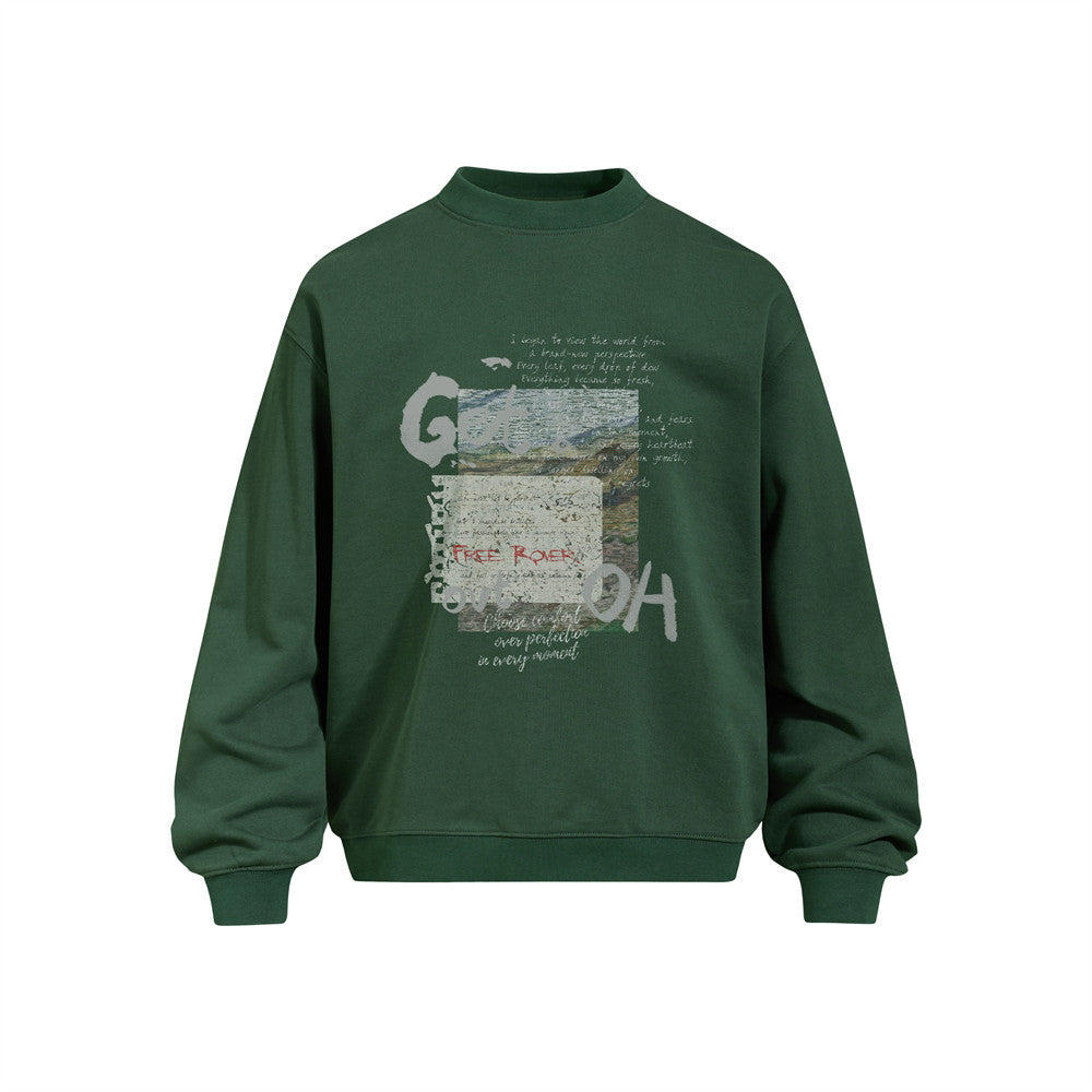 Men's Streetwear Graffiti Letter Print Long Sleeve Crew Neck Pullover Sweatshirt