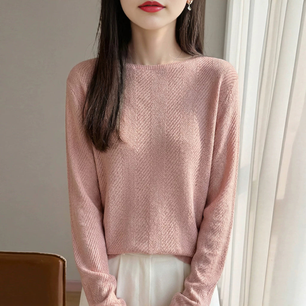 Women's Casual Blend Knit Long Sleeve Round Neck Top