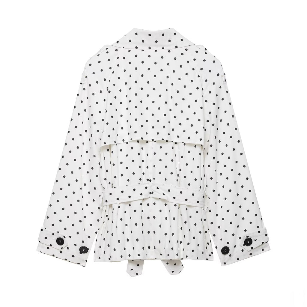 Long sleeved lapel polka dot trench coat jacket