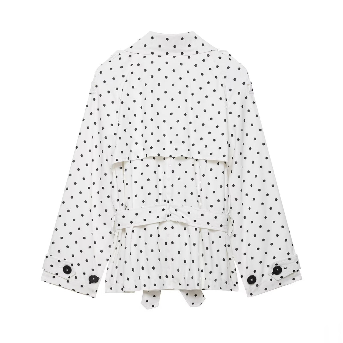 Long sleeved lapel polka dot trench coat jacket