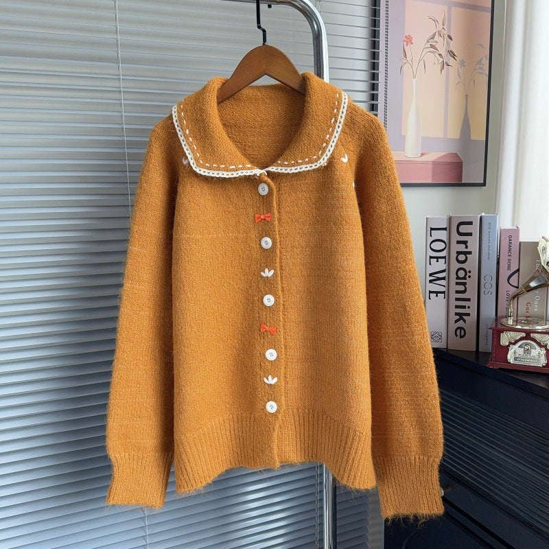 Collar lace edged sweater