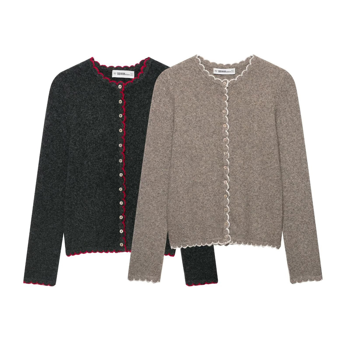 Long Sleeve Knit Cardigan Jacket with Lace Trim and Button Closure