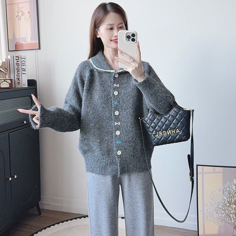 Collar lace edged sweater