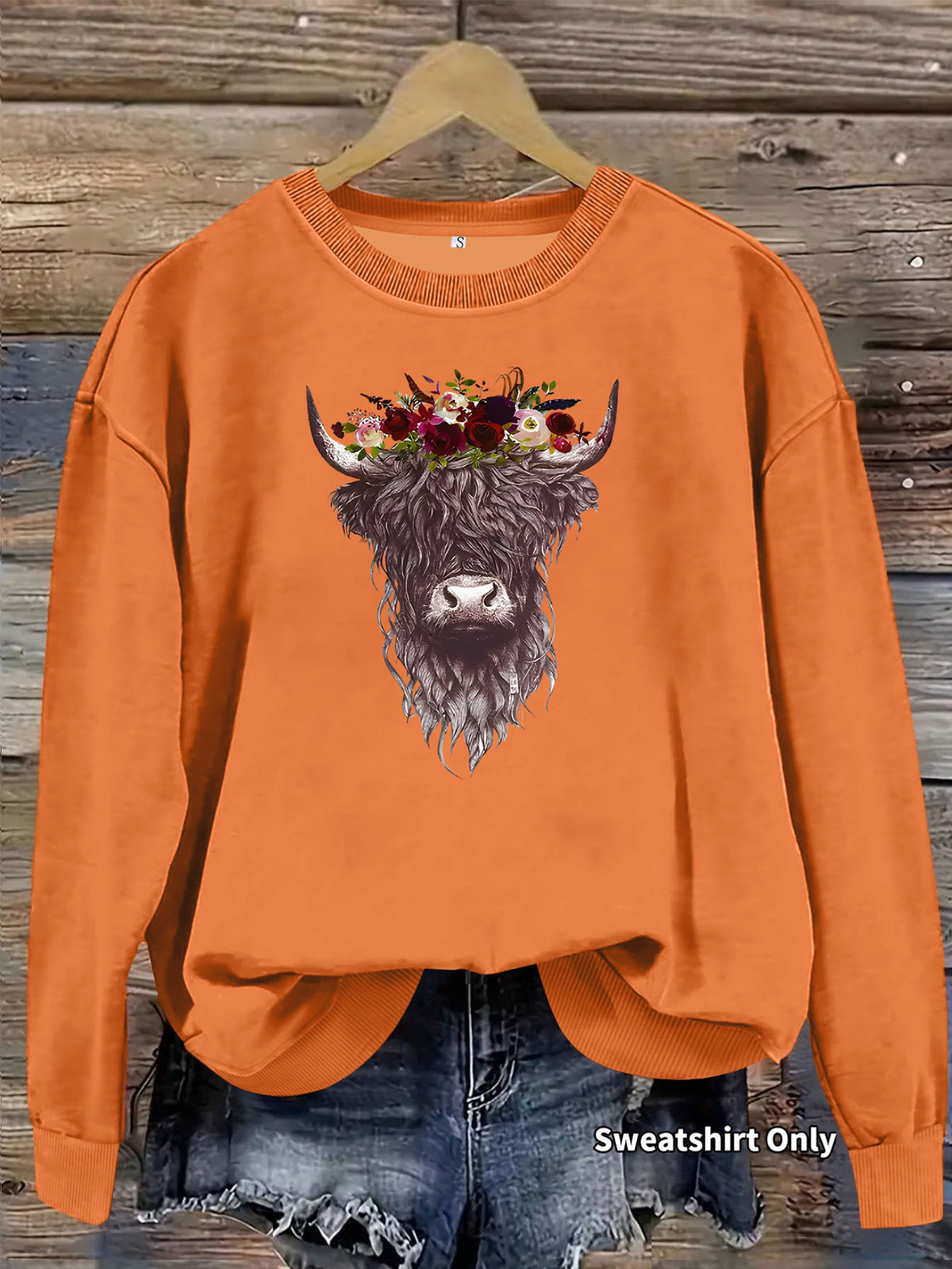Highland Cow Rose Printed Loose Women's Velvet Hoodie