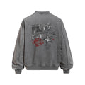 Vintage  Washed Distressed Portrait Print Long Sleeve Crew Neck Men's Casual Sweatshirt