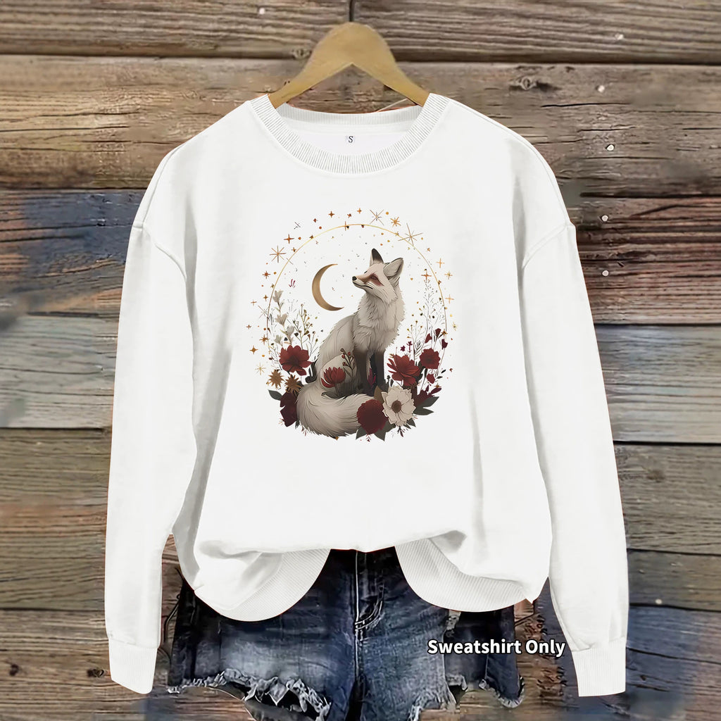 White fox print base long sleeved fleece sweatshirt