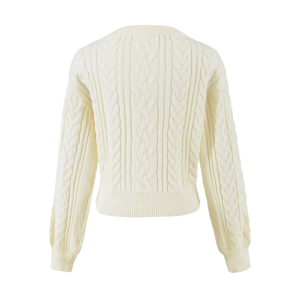 Cable Knit Long Sleeve Cropped Pullover Sweater for Women
