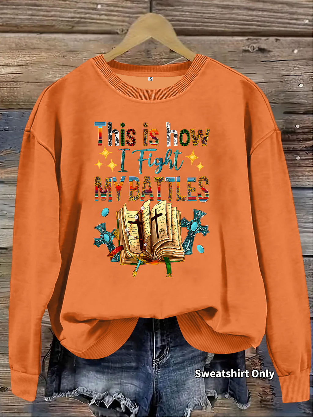 Letter pattern printed round neck fleece hoodie