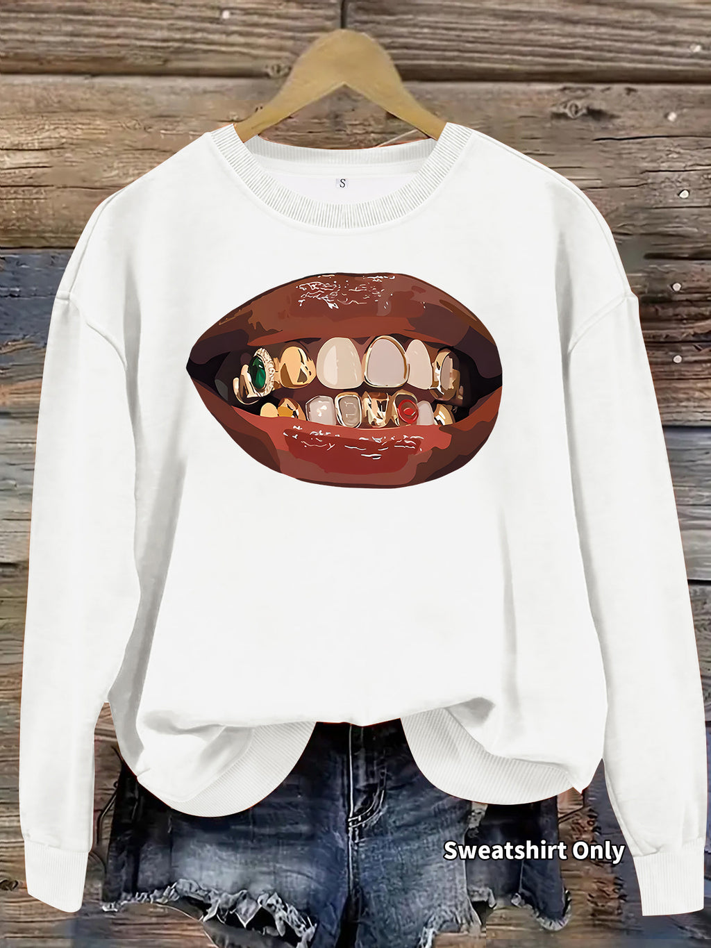 Black lip print loose women's fleece sweatshirt