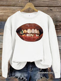 Black lip print loose women's fleece sweatshirt