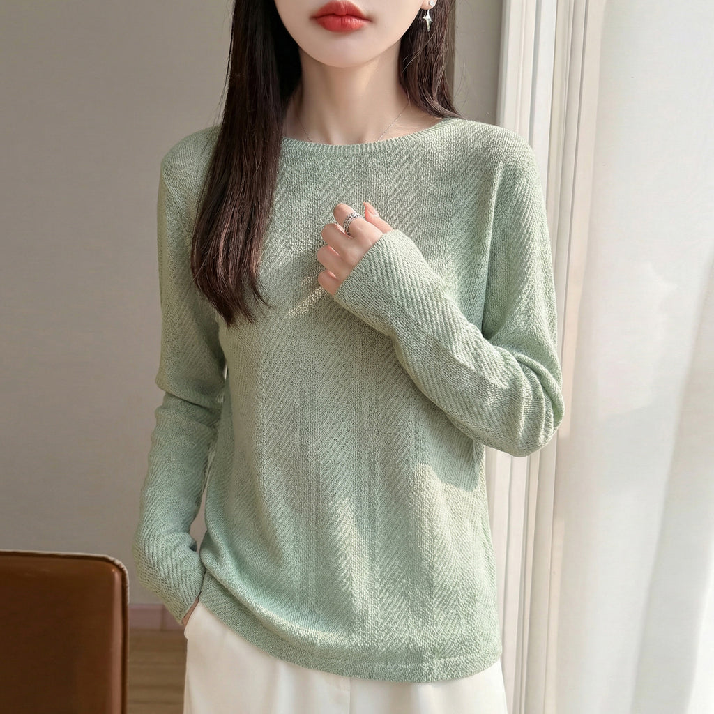 Women's Casual Blend Knit Long Sleeve Round Neck Top