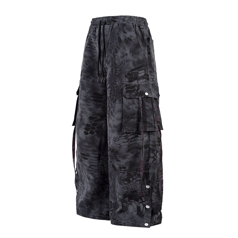 Loose Fit Cargo Trousers Snake Pattern Camouflage Multi-Pocket Wide Leg Casual Pants for Men and Women
