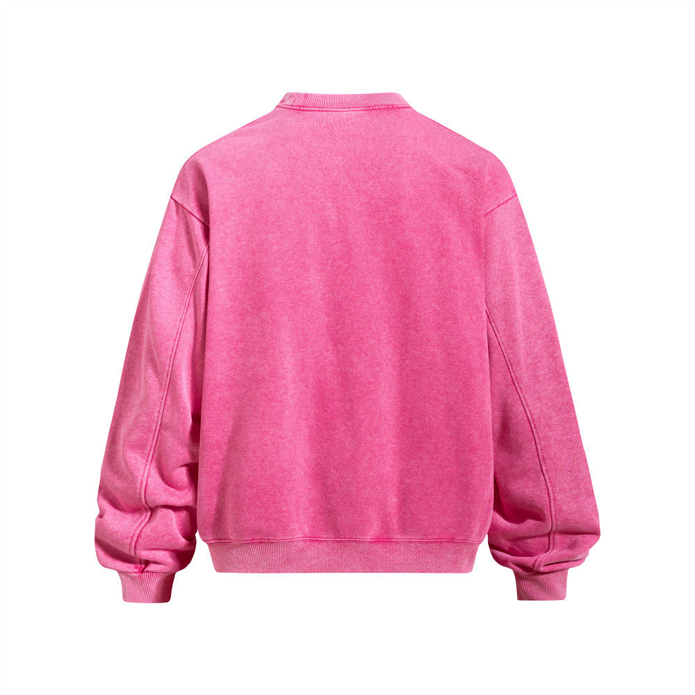 Retro Character Graphic Print Distressed Wash Long Sleeve Crew Neck Men's Loose Casual Sweatshirt