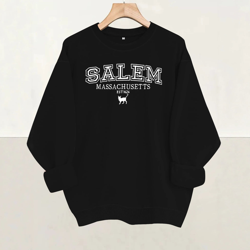 Printed loose long sleeved fleece hoodie