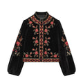 Casual style long sleeved stand up collar embroidered jacket